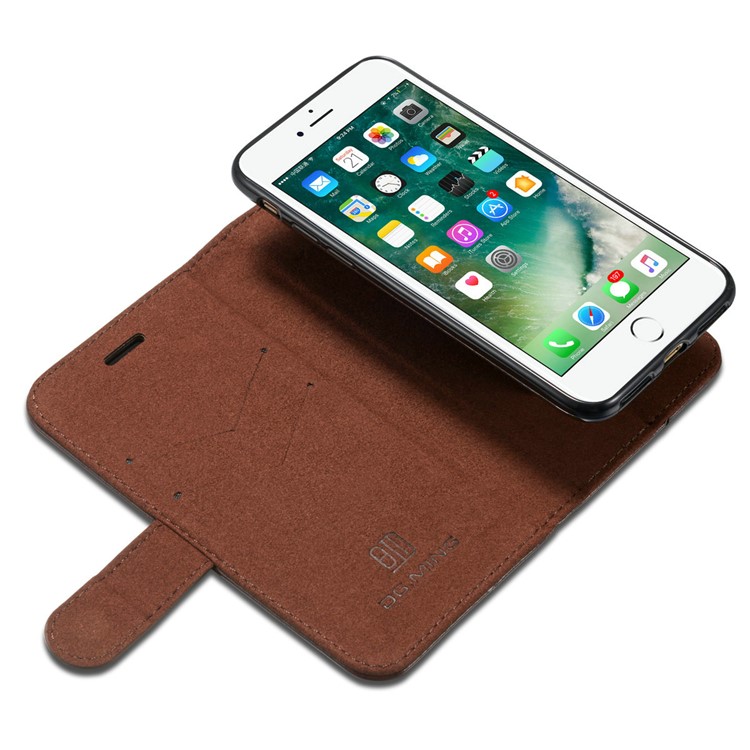 DG.MING Microfiber Genuine Leather Card Slots Stand Cover with Lanyard for iPhone 8 / 7 4.7 inch - Coffee-11