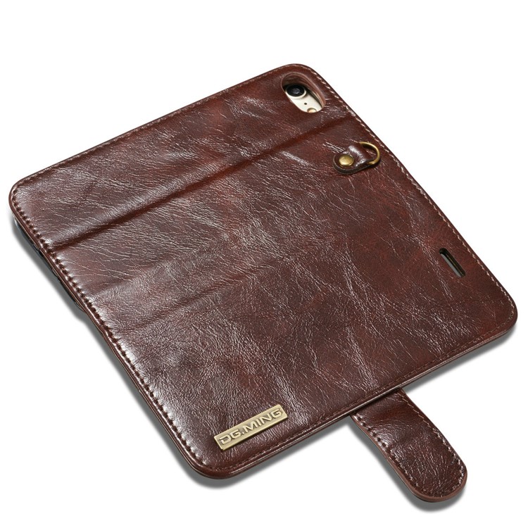 DG.MING Microfiber Genuine Leather Card Slots Stand Cover with Lanyard for iPhone 8 / 7 4.7 inch - Coffee-12