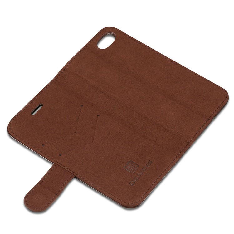 DG.MING Microfiber Genuine Leather Card Slots Stand Cover with Lanyard for iPhone 8 / 7 4.7 inch - Coffee-13