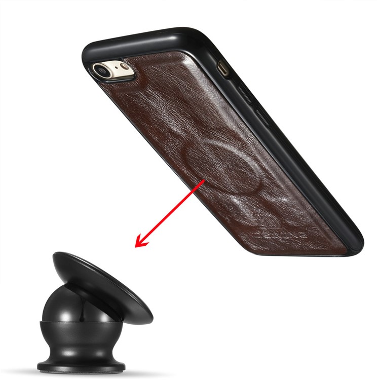 DG.MING Microfiber Genuine Leather Card Slots Stand Cover with Lanyard for iPhone 8 / 7 4.7 inch - Coffee-16