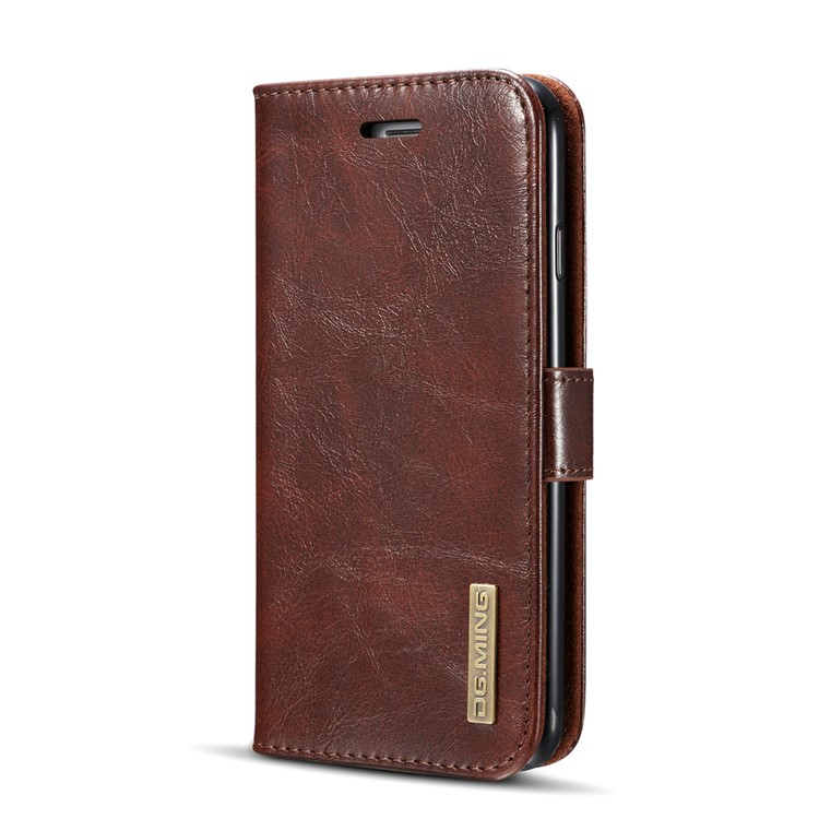 DG.MING Microfiber Genuine Leather Card Slots Stand Cover with Lanyard for iPhone 8 / 7 4.7 inch - Coffee-3