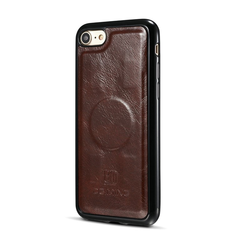 DG.MING Microfiber Genuine Leather Card Slots Stand Cover with Lanyard for iPhone 8 / 7 4.7 inch - Coffee-5