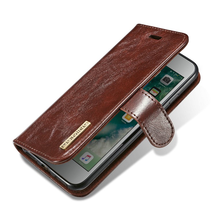 DG.MING Microfiber Genuine Leather Card Slots Stand Cover with Lanyard for iPhone 8 / 7 4.7 inch - Coffee-6
