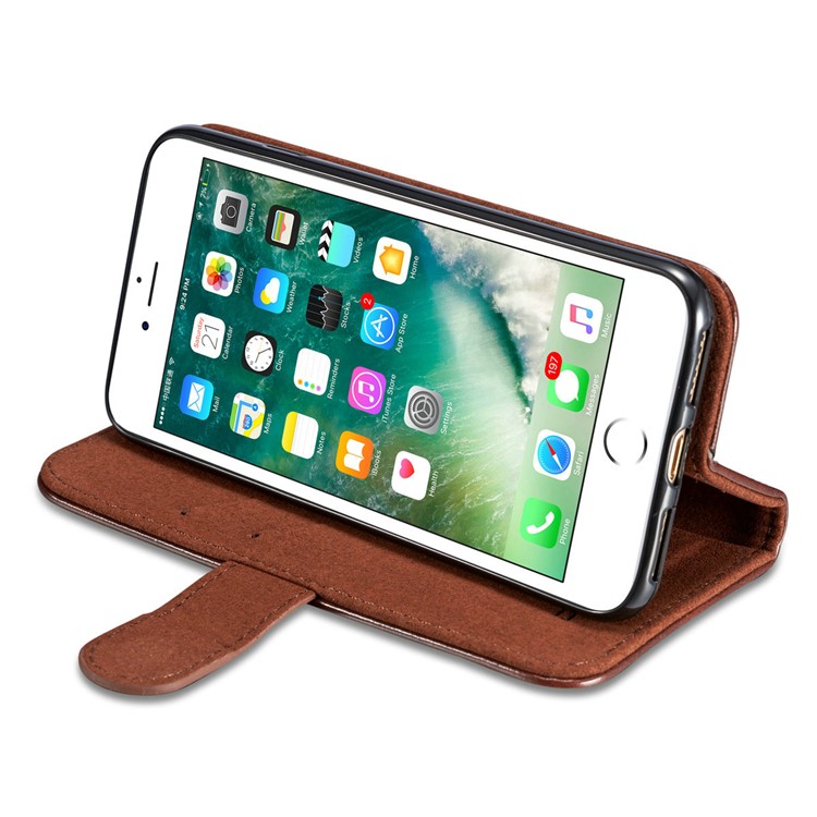 DG.MING Microfiber Genuine Leather Card Slots Stand Cover with Lanyard for iPhone 8 / 7 4.7 inch - Coffee-8