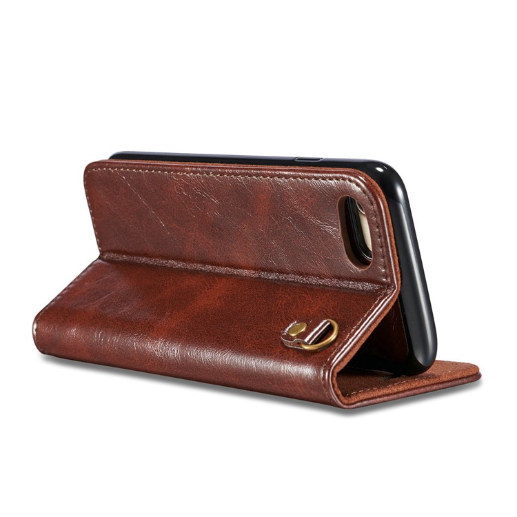 DG.MING Microfiber Genuine Leather Card Slots Stand Cover with Lanyard for iPhone 8 / 7 4.7 inch - Coffee-9