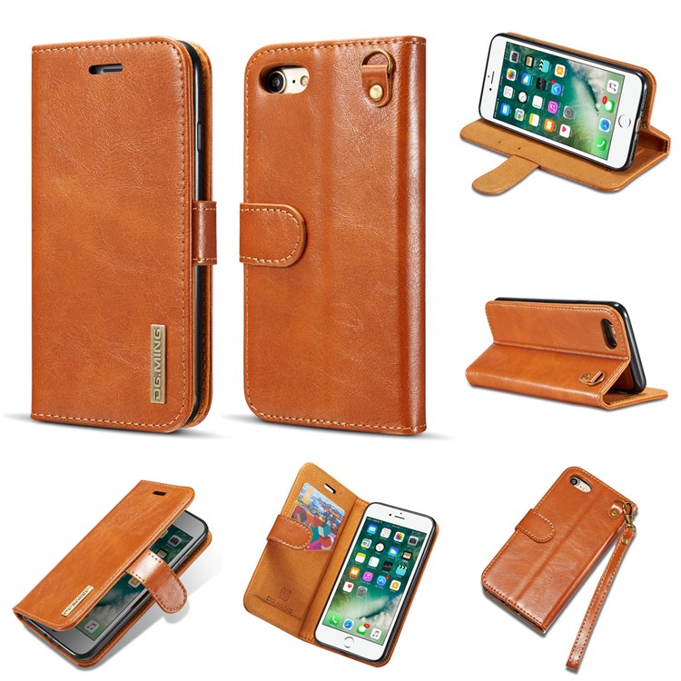 DG.MING Microfiber Genuine Leather Mobile Cover + Detachable Back Case for iPhone 8 / 7 4.7 inch - Brown-1