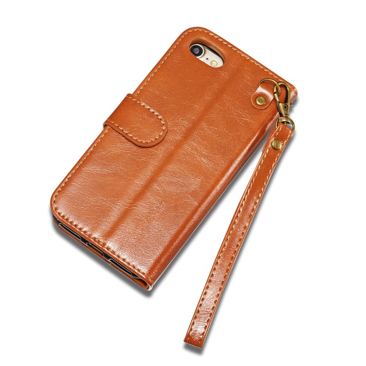 DG.MING Microfiber Genuine Leather Mobile Cover + Detachable Back Case for iPhone 8 / 7 4.7 inch - Brown-10