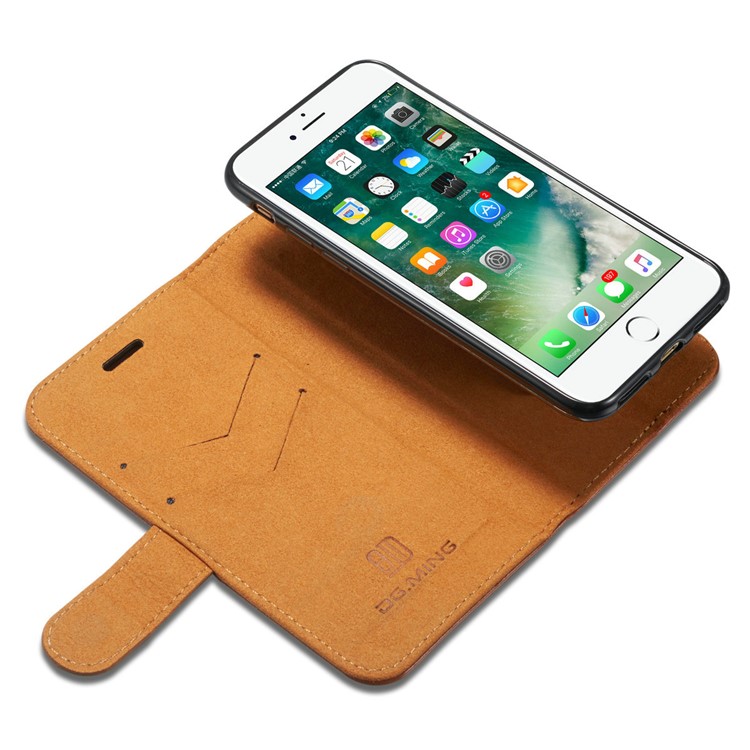 DG.MING Microfiber Genuine Leather Mobile Cover + Detachable Back Case for iPhone 8 / 7 4.7 inch - Brown-11
