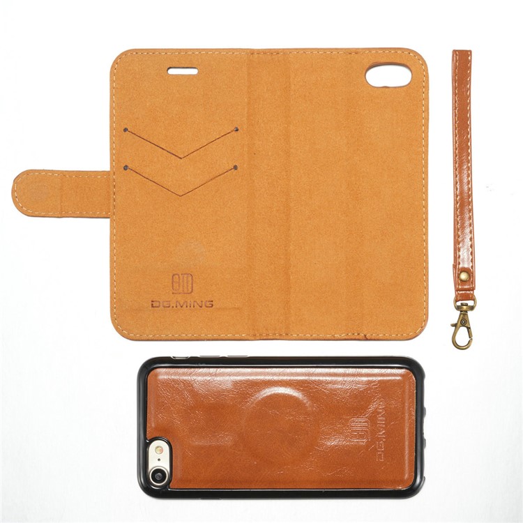 DG.MING Microfiber Genuine Leather Mobile Cover + Detachable Back Case for iPhone 8 / 7 4.7 inch - Brown-14