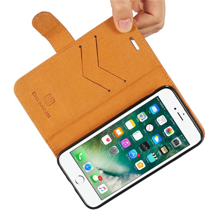 DG.MING Microfiber Genuine Leather Mobile Cover + Detachable Back Case for iPhone 8 / 7 4.7 inch - Brown-15