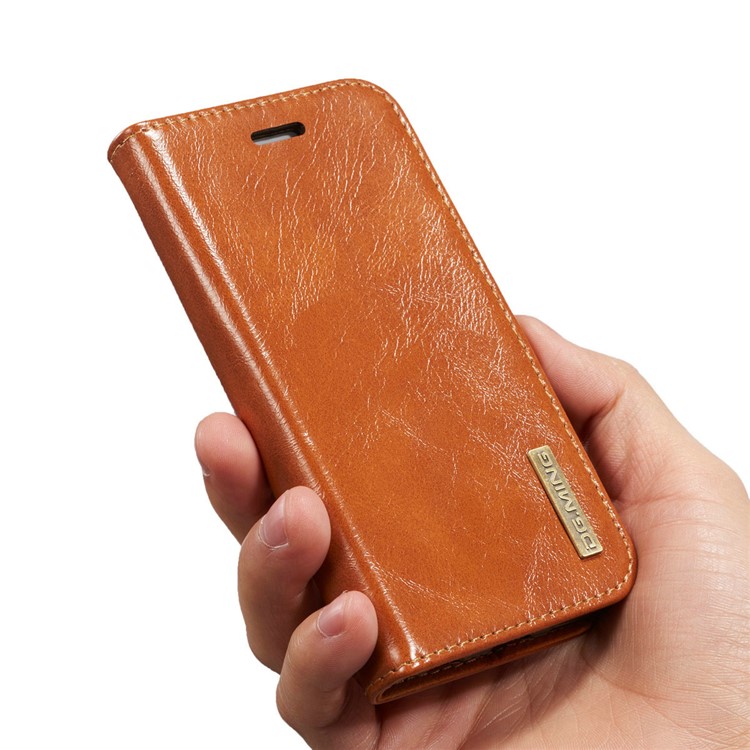 DG.MING Microfiber Genuine Leather Mobile Cover + Detachable Back Case for iPhone 8 / 7 4.7 inch - Brown-19