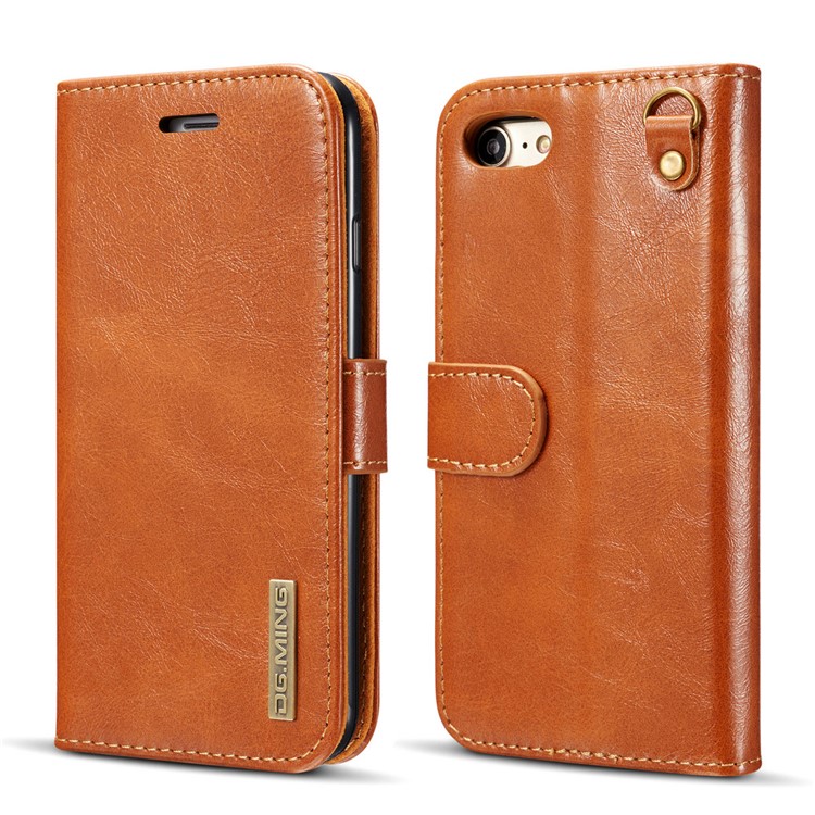 DG.MING Microfiber Genuine Leather Mobile Cover + Detachable Back Case for iPhone 8 / 7 4.7 inch - Brown-2