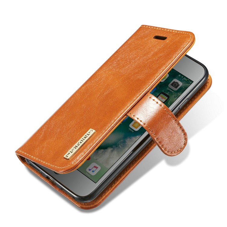 DG.MING Microfiber Genuine Leather Mobile Cover + Detachable Back Case for iPhone 8 / 7 4.7 inch - Brown-6