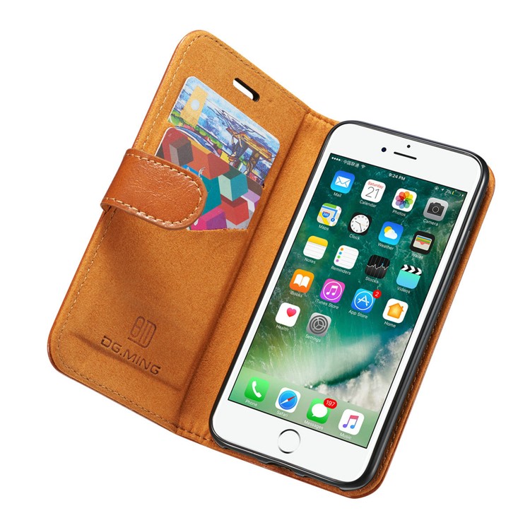 DG.MING Microfiber Genuine Leather Mobile Cover + Detachable Back Case for iPhone 8 / 7 4.7 inch - Brown-7