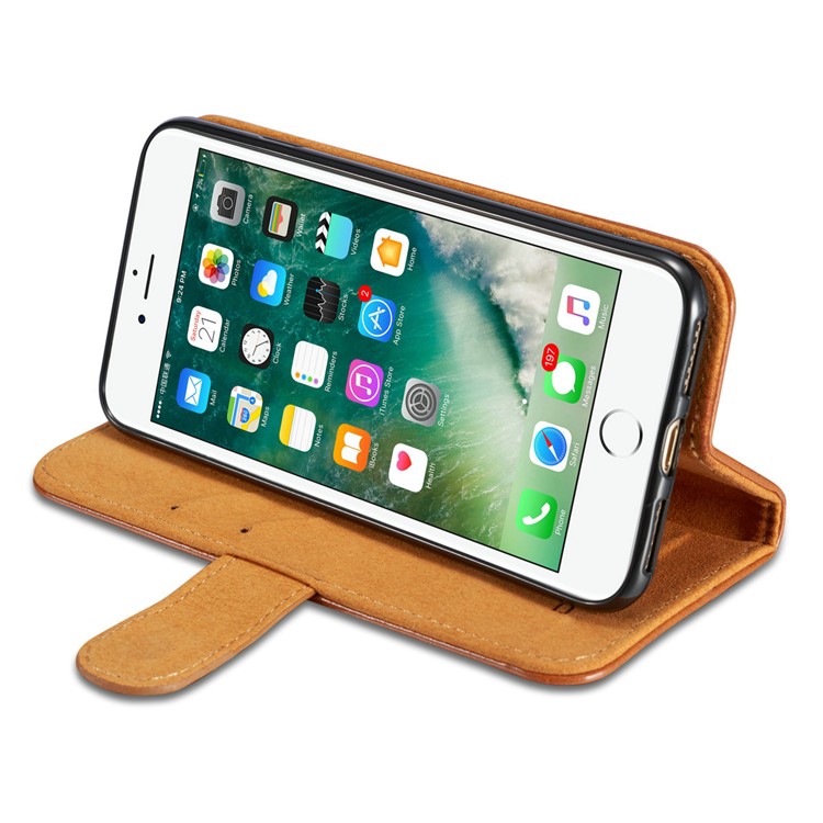 DG.MING Microfiber Genuine Leather Mobile Cover + Detachable Back Case for iPhone 8 / 7 4.7 inch - Brown-8