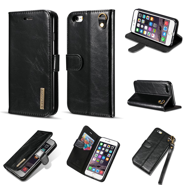 DG.MING Detachable 2-in-1 Magnetic TPU + Genuine Leather Case for iPhone 6s Plus / 6 Plus - Black-1