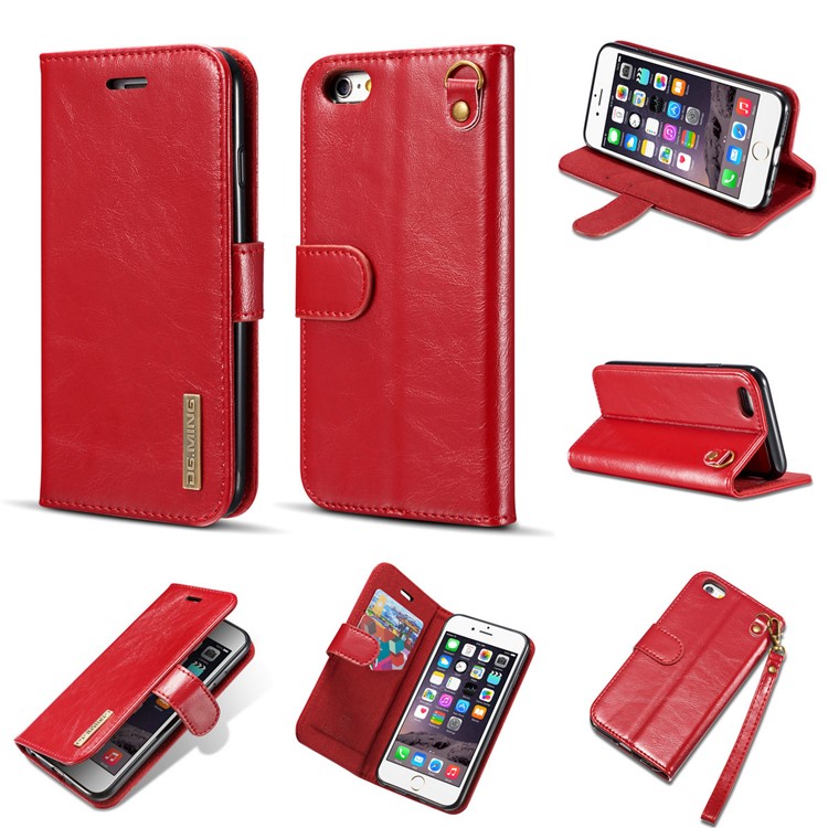 DG.MING Detachable 2-in-1 Magnetic TPU + Genuine Leather Cover for iPhone 6s Plus / 6 Plus - Red-1