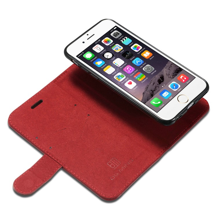 DG.MING Detachable 2-in-1 Magnetic TPU + Genuine Leather Cover for iPhone 6s Plus / 6 Plus - Red-11