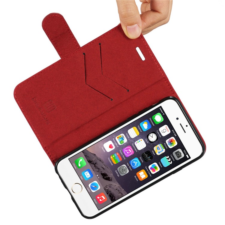 DG.MING Detachable 2-in-1 Magnetic TPU + Genuine Leather Cover for iPhone 6s Plus / 6 Plus - Red-15