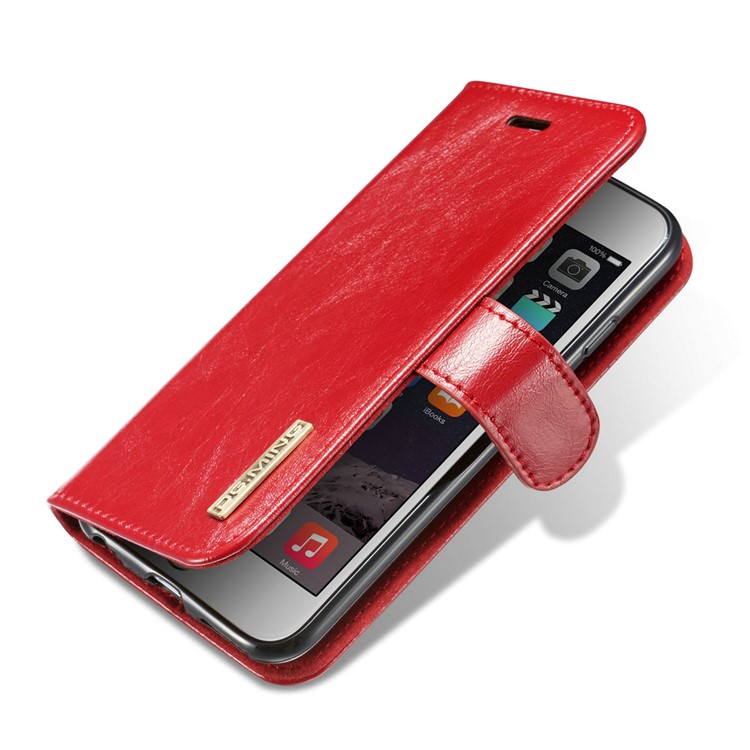 DG.MING Detachable 2-in-1 Magnetic TPU + Genuine Leather Cover for iPhone 6s Plus / 6 Plus - Red-6