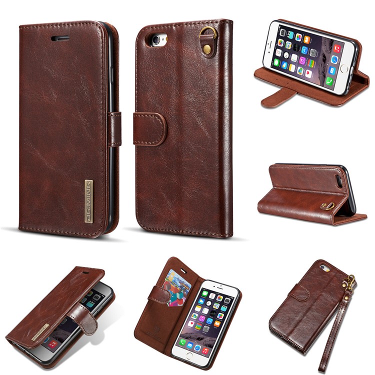 DG.MING Detachable 2-in-1 Inner TPU + Genuine Leather Stand Case for iPhone 6s Plus / 6 Plus - Coffee-1