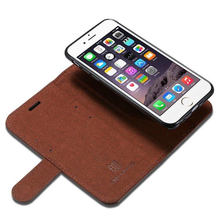 DG.MING Detachable 2-in-1 Inner TPU + Genuine Leather Stand Case for iPhone 6s Plus / 6 Plus - Coffee-11
