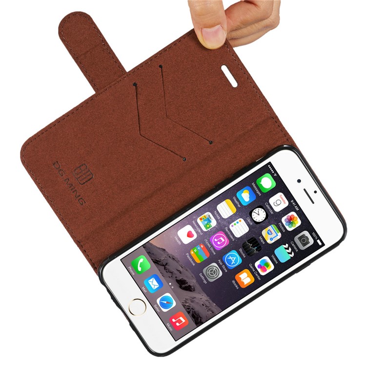 DG.MING Detachable 2-in-1 Inner TPU + Genuine Leather Stand Case for iPhone 6s Plus / 6 Plus - Coffee-15