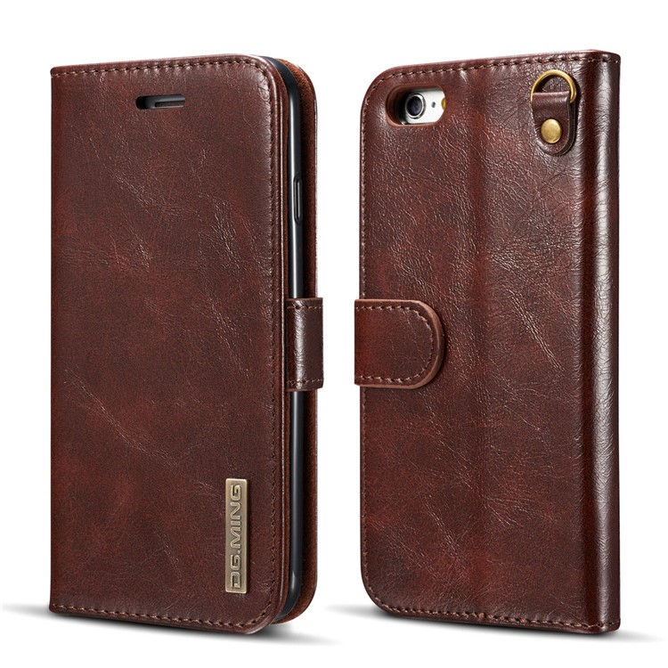 DG.MING Detachable 2-in-1 Inner TPU + Genuine Leather Stand Case for iPhone 6s Plus / 6 Plus - Coffee-2