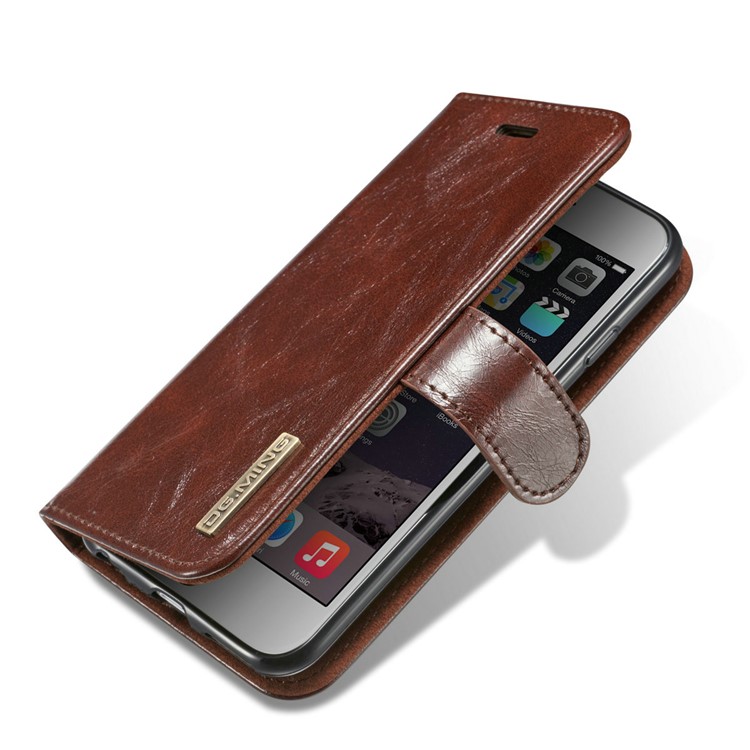 DG.MING Detachable 2-in-1 Inner TPU + Genuine Leather Stand Case for iPhone 6s Plus / 6 Plus - Coffee-6