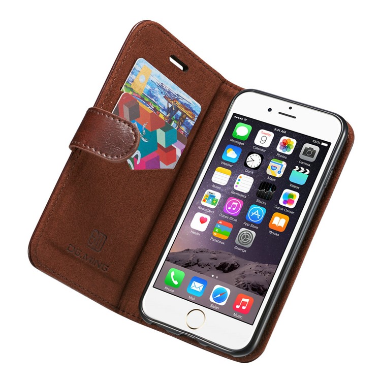 DG.MING Detachable 2-in-1 Inner TPU + Genuine Leather Stand Case for iPhone 6s Plus / 6 Plus - Coffee-7