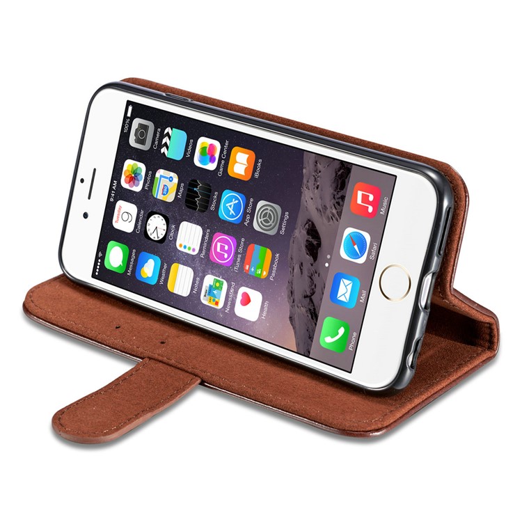 DG.MING Detachable 2-in-1 Inner TPU + Genuine Leather Stand Case for iPhone 6s Plus / 6 Plus - Coffee-8