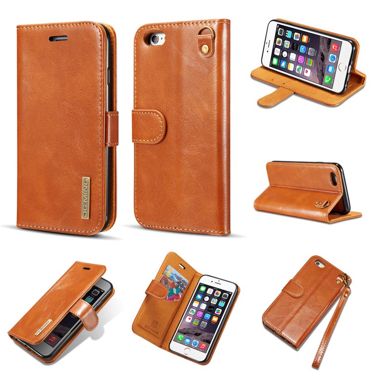 DG.MING Detachable 2-in-1 Genuine Leather Mobile Phone Case for iPhone 6s Plus / 6 Plus - Brown-1