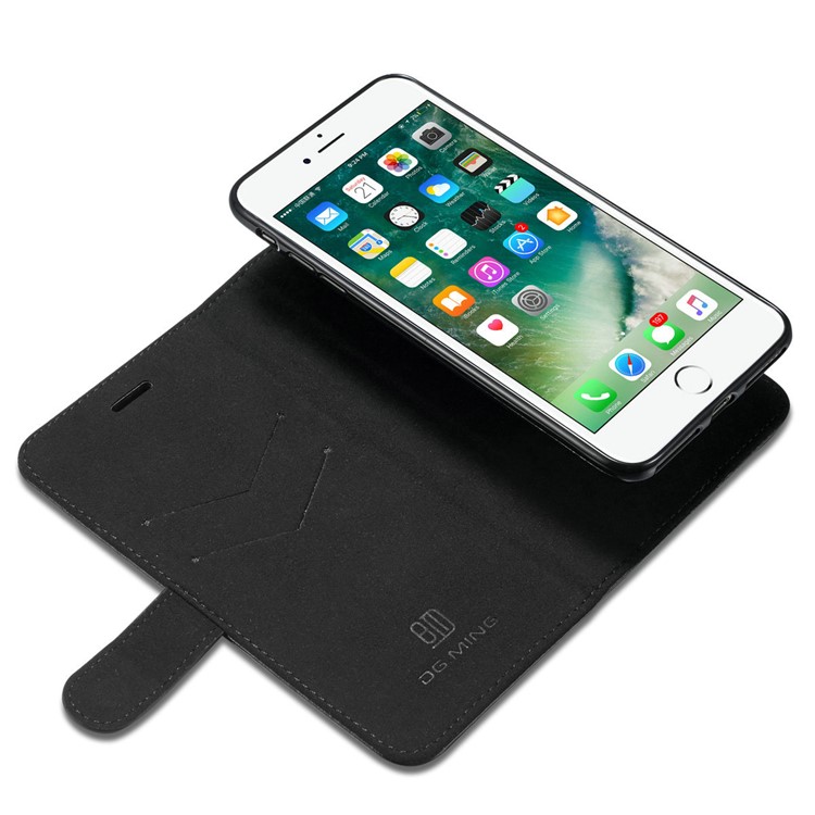 DG.MING 2-in-1 Genuine Leather Cover + Movable Inner Magnetic TPU Shell for iPhone 7 Plus - Black-11