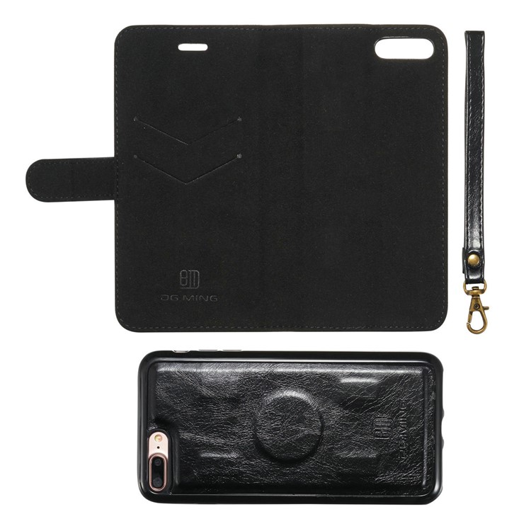 DG.MING 2-in-1 Genuine Leather Cover + Movable Inner Magnetic TPU Shell for iPhone 7 Plus - Black-14