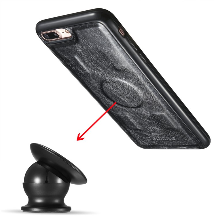 DG.MING 2-in-1 Genuine Leather Cover + Movable Inner Magnetic TPU Shell for iPhone 7 Plus - Black-17
