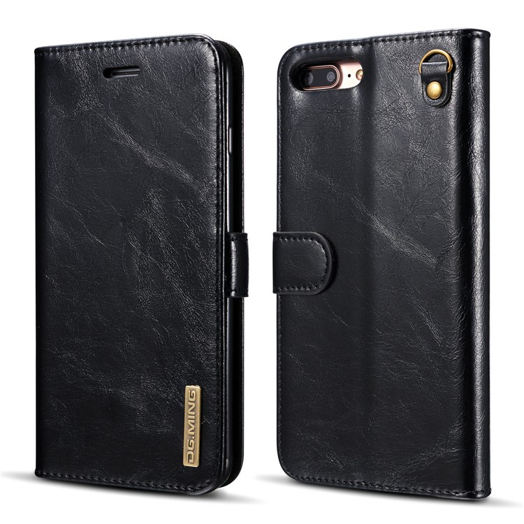 DG.MING 2-in-1 Genuine Leather Cover + Movable Inner Magnetic TPU Shell for iPhone 7 Plus - Black-2