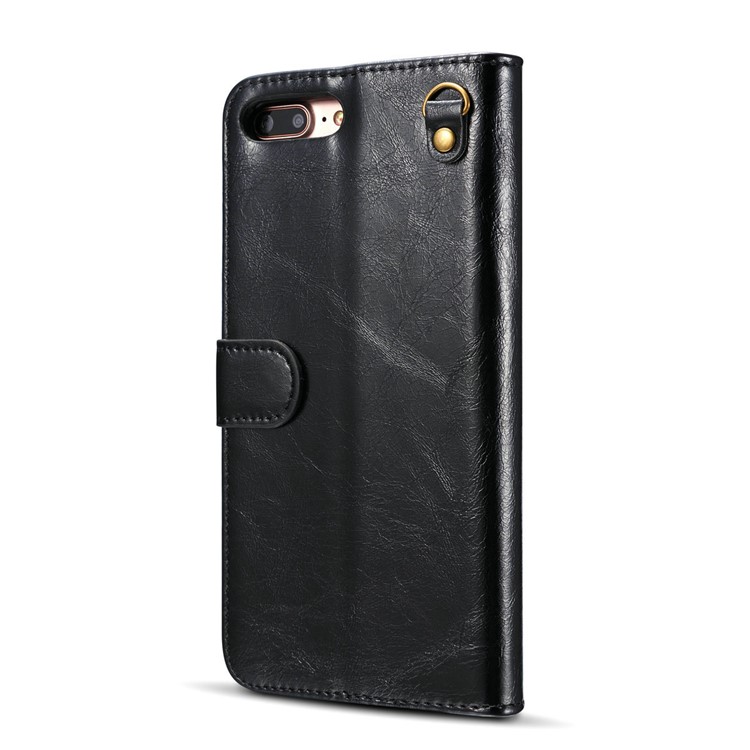 DG.MING 2-in-1 Genuine Leather Cover + Movable Inner Magnetic TPU Shell for iPhone 7 Plus - Black-4