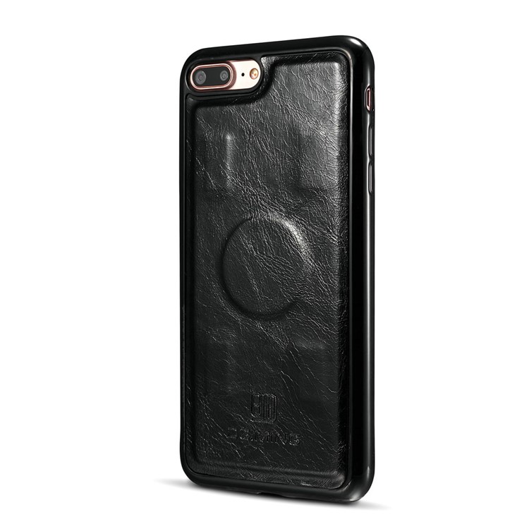 DG.MING 2-in-1 Genuine Leather Cover + Movable Inner Magnetic TPU Shell for iPhone 7 Plus - Black-5