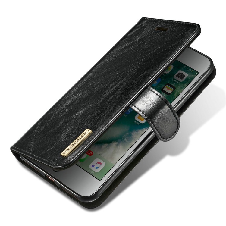 DG.MING 2-in-1 Genuine Leather Cover + Movable Inner Magnetic TPU Shell for iPhone 7 Plus - Black-6