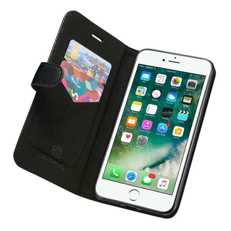 DG.MING 2-in-1 Genuine Leather Cover + Movable Inner Magnetic TPU Shell for iPhone 7 Plus - Black-7