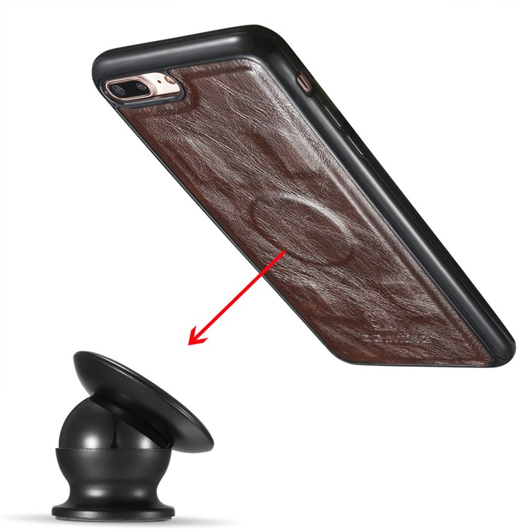 DG.MING 2-in-1 Movable Inner Magnetic TPU + Genuine Leather Cover for iPhone 8 Plus / 7 Plus 5.5 - Coffee-17