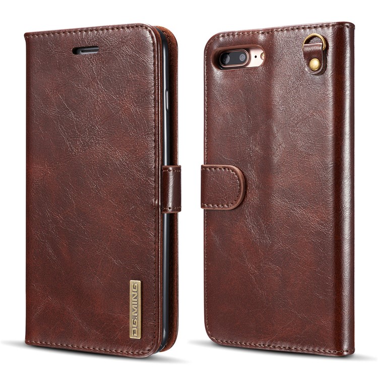 DG.MING 2-in-1 Movable Inner Magnetic TPU + Genuine Leather Cover for iPhone 8 Plus / 7 Plus 5.5 - Coffee-2