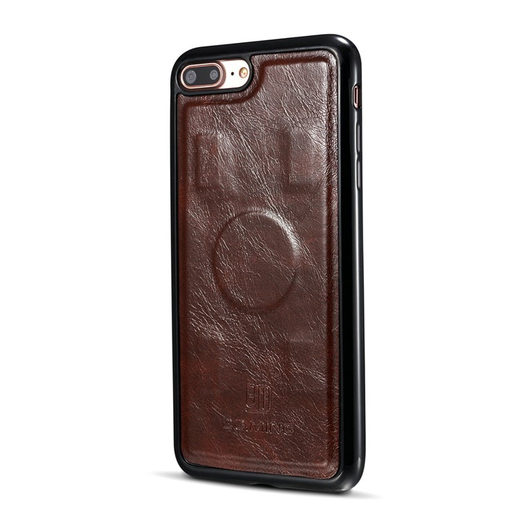 DG.MING 2-in-1 Movable Inner Magnetic TPU + Genuine Leather Cover for iPhone 8 Plus / 7 Plus 5.5 - Coffee-5