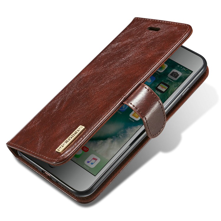 DG.MING 2-in-1 Movable Inner Magnetic TPU + Genuine Leather Cover for iPhone 8 Plus / 7 Plus 5.5 - Coffee-6