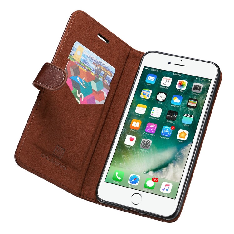 DG.MING 2-in-1 Movable Inner Magnetic TPU + Genuine Leather Cover for iPhone 8 Plus / 7 Plus 5.5 - Coffee-7