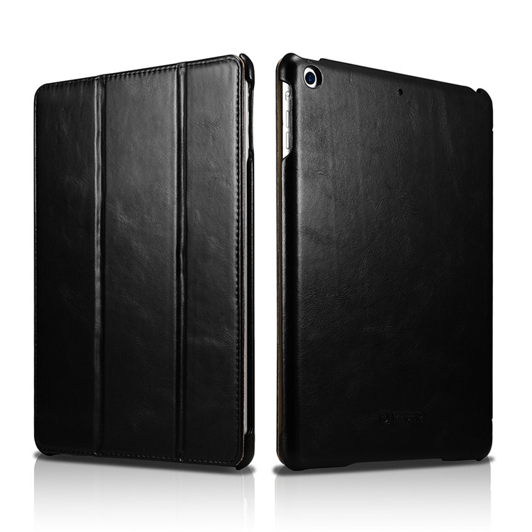 ICARER Genuine Leather Tri-fold Stand Case for iPad 9.7-inch (2017) - Black-1