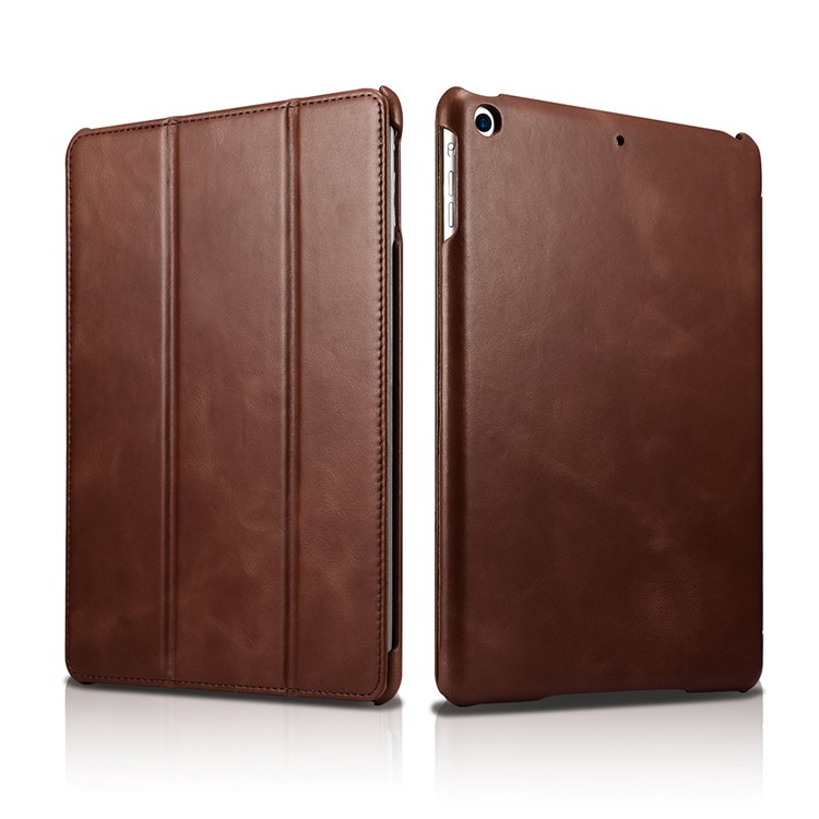 ICARER Cuero Genuino Tri-Doble Stand Shell para iPad 9.7-pulgada(2017) - marrón-1