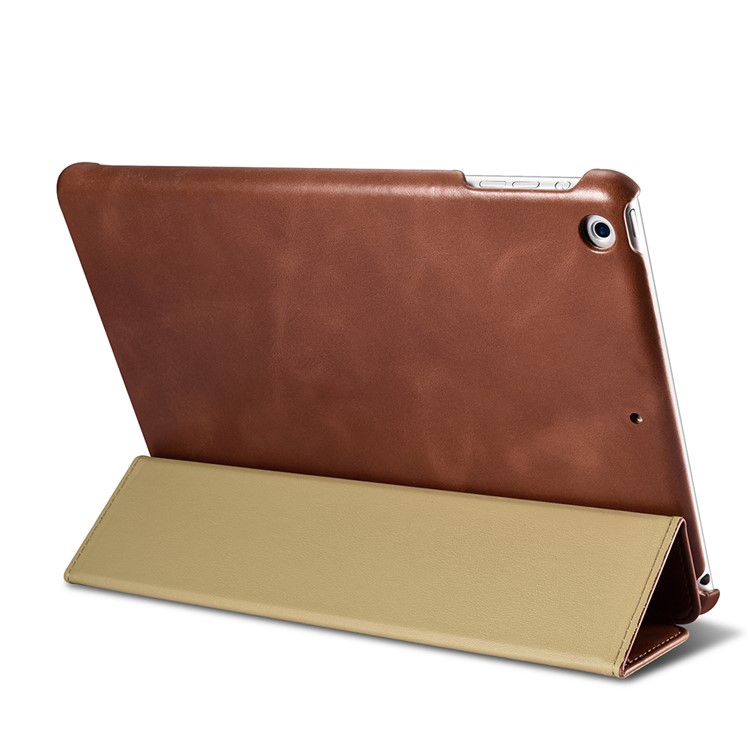 ICARER Cuero Genuino Tri-Doble Stand Shell para iPad 9.7-pulgada(2017) - marrón-10
