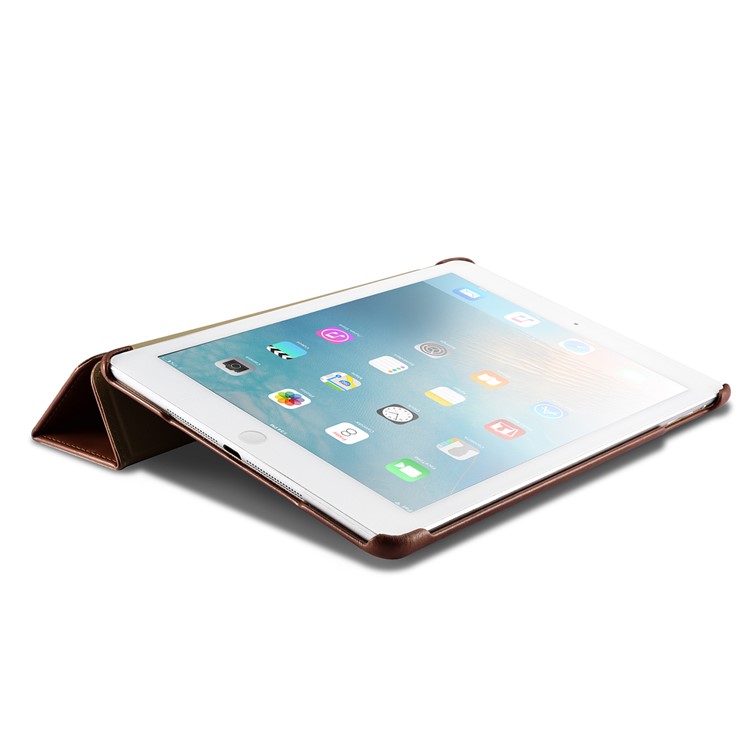 ICARER Cuero Genuino Tri-Doble Stand Shell para iPad 9.7-pulgada(2017) - marrón-11