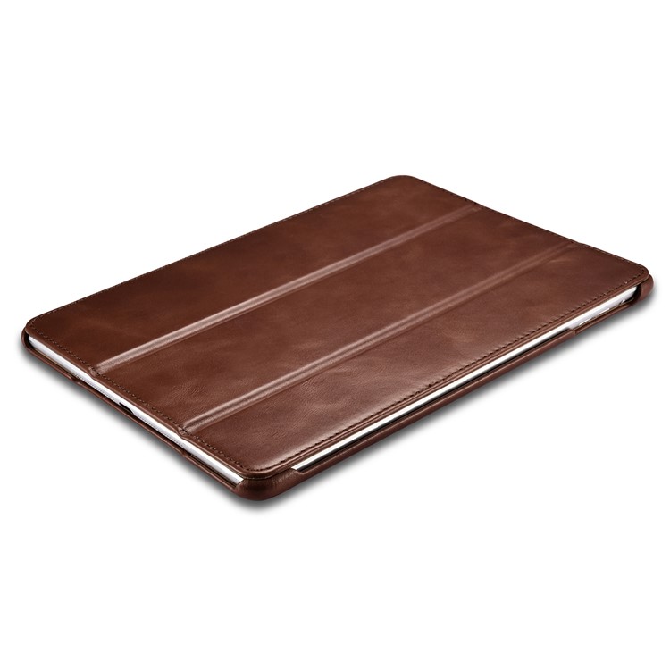 ICARER Cuero Genuino Tri-Doble Stand Shell para iPad 9.7-pulgada(2017) - marrón-12